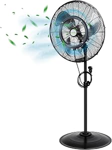 hykolity 20" Outdoor Pedestal Oscillating Misting Fan, High-Velocity Patio Misting Fa
