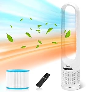 Hiluce 3-in-1 Bladeless Fan with Air Purifier,Powerful Fan and Heater Combo HEPA Filter 99