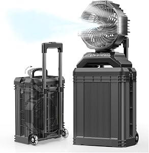 4 Gal Large Misting Bucket Fan Portable, 40000mAh Rechargeable Mister Fan with Retractable