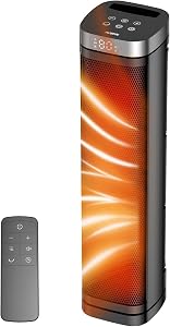 Portable Space Heater, 1500W Ceramic Heating Fan with Thermostat, Remote Control, 3 Heatin