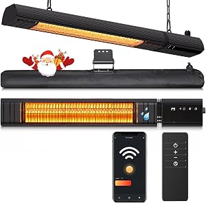 Sundate 1500W Infrared Patio Heater, WiFi App, 9 Heat Levels, 24H Timer | 9 Heat Levels, W