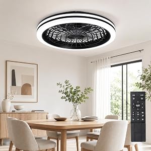 CYANAVIS 20 Inch Ceiling Fans with Lights,Led Bladeless Ceiling Fans, Remote Control Enclo