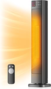 PELONIS 30” Ceramic Tower Space Heater with Adjustable Thermostat for Large Room, 75° Osci