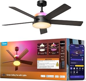 Govee Ceiling Fan with Lights, RGBIC Smart 52'' Low Profile Ceiling Fan with Lights and Re