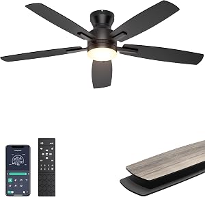 Ohniyou Ceiling Fans with Lights, 52'' Low Profile Ceiling Fan with Light and Remote/APP C