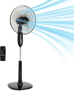 Amazon Basics 16" Pedestal Fan with Remote for Bedroom, Living Room, Office, Adjustab