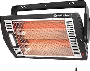 Comfort Zone 1500W Ceiling Mounted Dual Quartz Radiant Heater – Infrared Workshop Heater w