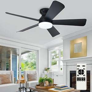 Depuley Modern Ceiling Fan with Light: 42-Inch Black Small Fans for Bedroom Indoor Outdoor