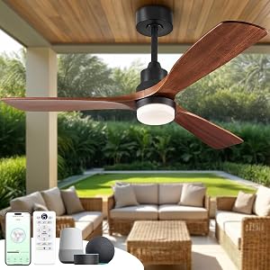 ORGINESE 60 inch Smart Ceiling Fan with Lights,Outdoor Ceiling Fan 3 Wood Blades Compatibl