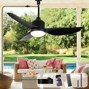 Depuley Outdoor Ceiling Fan with Light: 42 Inch Black Waterproof Gazebo Fans with Lights O
